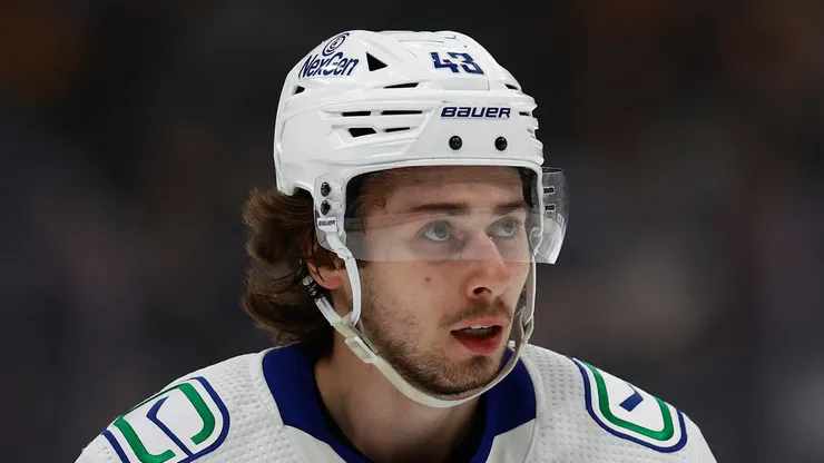 Quinn Hughes at Crypto.com Arena in Los Angeles, California.