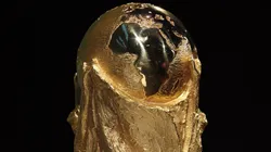 The FIFA World Cup trophy is displayed during a FIFA Legends Panel Discussion in 2025.