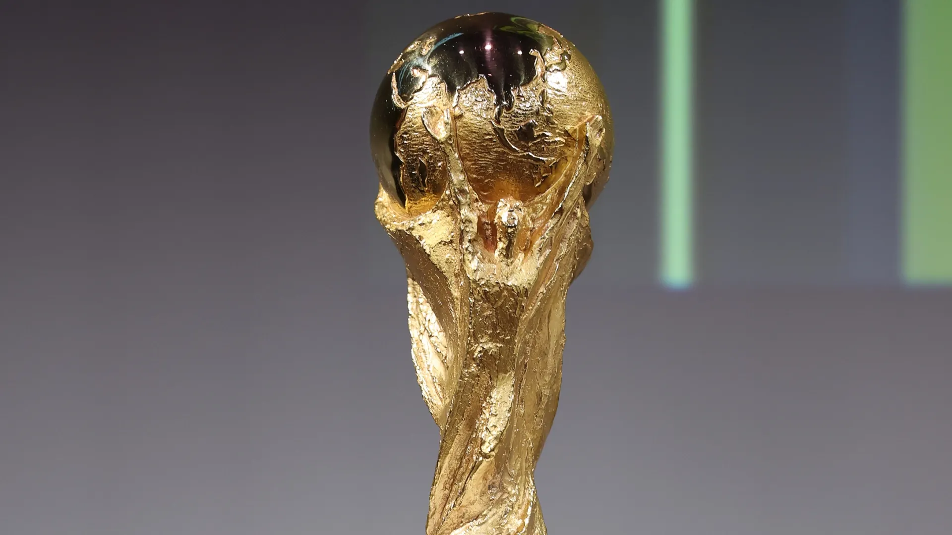 The FIFA World Cup trophy is displayed during a FIFA Legends Panel Discussion in 2025. (Source: Dan Mullan/Getty Images)
