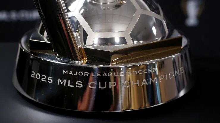 MLS Cup Trophy is displayed during a press conference ahead of Audi 2025 MLS Cup Final.