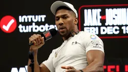 Anthony Joshua speaks during the press conference about his exhibition match.