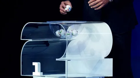 Detail as draw assistant Tom Brady draws a ball during the FIFA World Cup 2026 Official Draw.