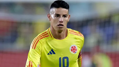James Rodriguez #10 of Colombia controls the ball.