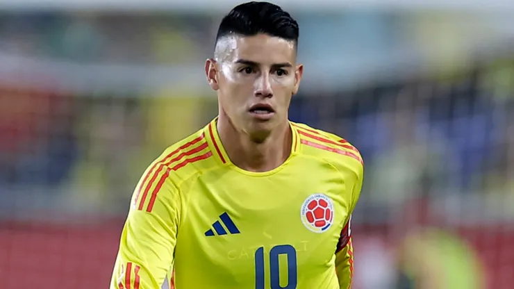 James Rodriguez #10 of Colombia controls the ball.