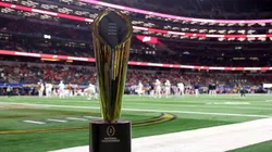 A general view of the College Football Playoff National Championship Trophy.