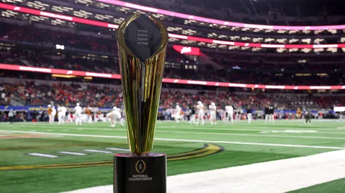 A general view of the College Football Playoff National Championship Trophy.