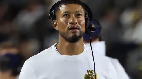 Head coach Marcus Freeman of the Notre Dame Fighting Irish.