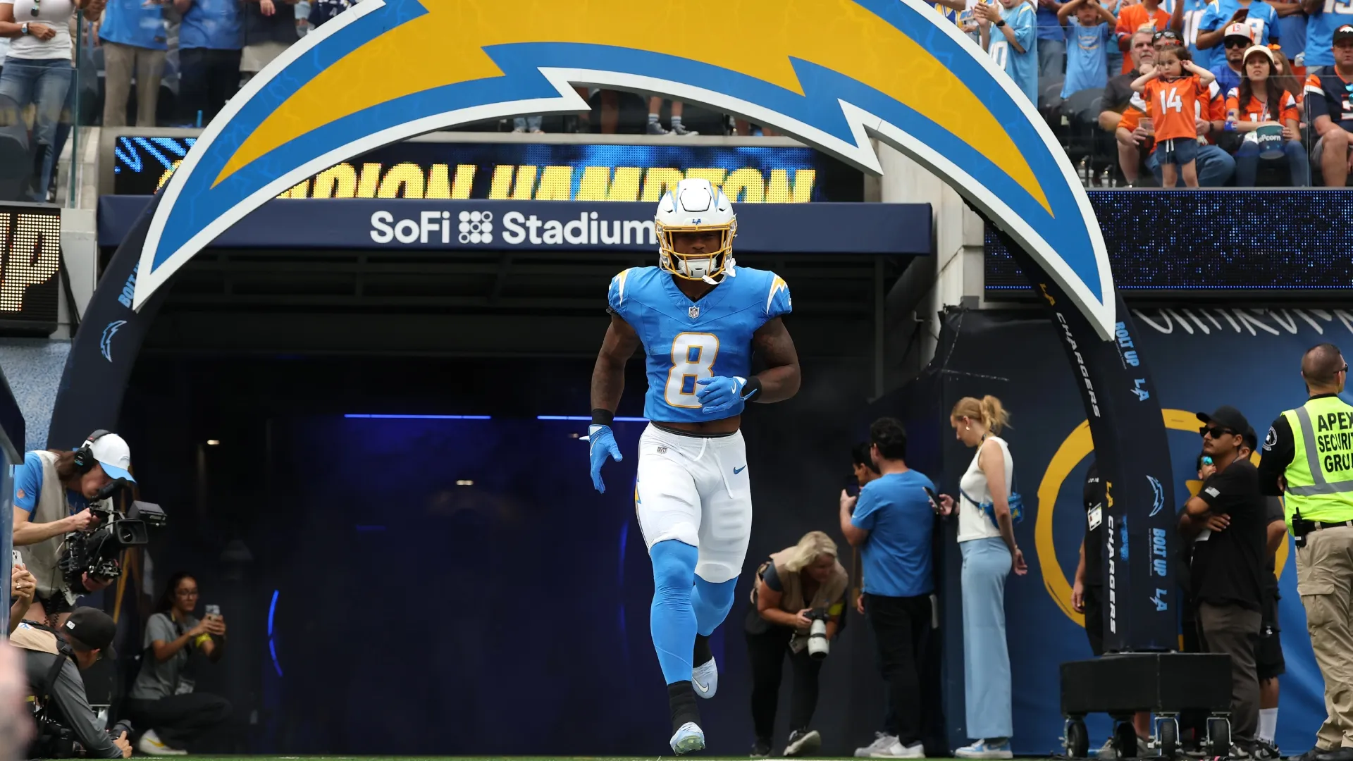 Omarion Hampton #8 of the Los Angeles Chargers