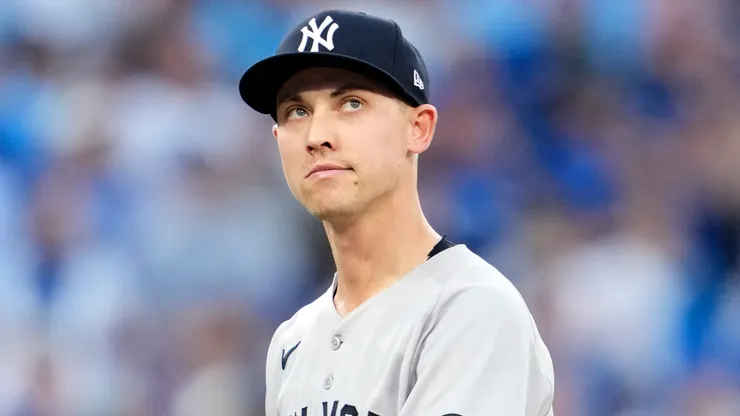 Luke Weaver #30 of the New York Yankees reacts.