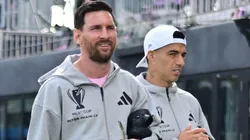 Lionel Messi #10 and Luis Suárez #9 of Inter Miami CF arrive.