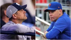 Aaron Boone and Carlos Mendoza look on.