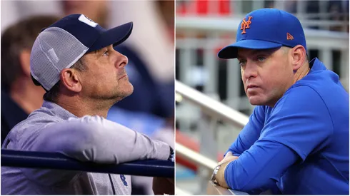 Aaron Boone and Carlos Mendoza look on.