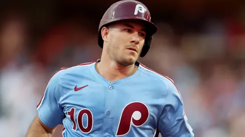 J.T. Realmuto #10 of the Phillies rounds the bases.
