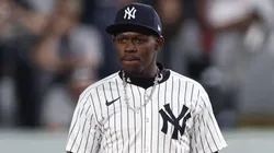 Jazz Chisholm Jr. #13 of the New York Yankees looks on during the game.