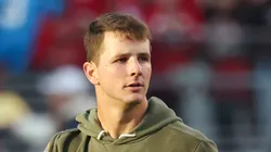 Brock Purdy warms up prior to the game vs the Panthers on November 24, 2025 in Santa Clara.