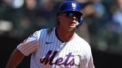 Pete Alonso #20 with the New York Mets reacts to a home run.