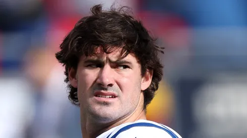 Daniel Jones looks on prior to the game vs the Chiefs on November 23, 2025 in Kansas City.