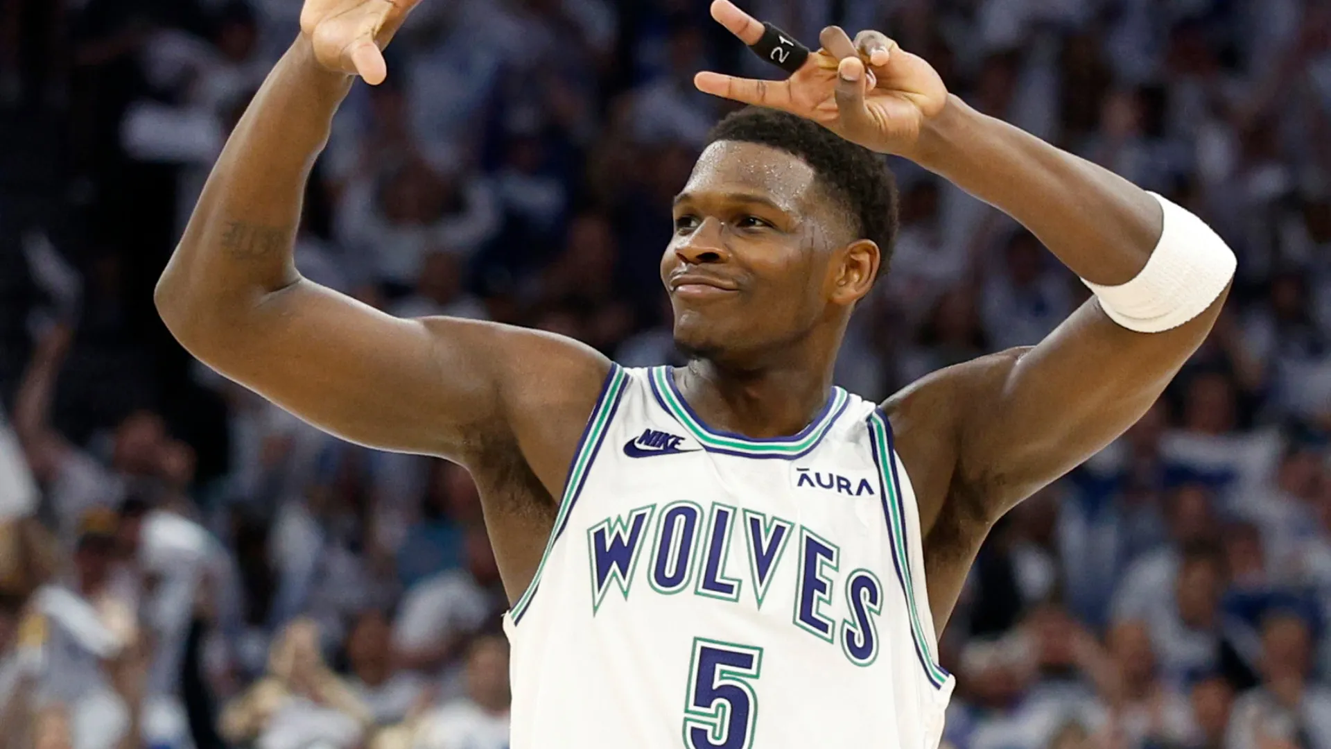 Anthony Edwards #5 of the Minnesota Timberwolves in 2024 (Source: David Berding/Getty Images)