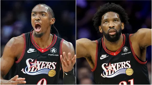 Tyrese Maxey and Joel Embiid of the Philadelphia 76ers.