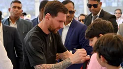 Lionel Messi of Argentina interacts with fans.