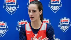 Caitlin Clark addresses the media during the United States Women's Basketball Team.