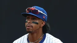 Francisco Lindor in action vs the Guardians on August 06, 2025 in New York City.