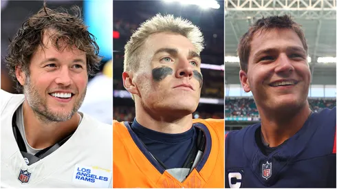 Matthew Stafford (left), Bo Nix (middle), and Drake Maye (right)