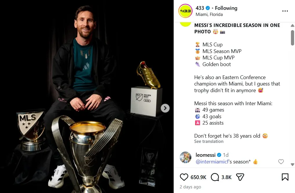 Messi's message on Instagram. 