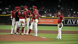 Ketel Marte #4 of the Arizona Diamondbacks looks on.