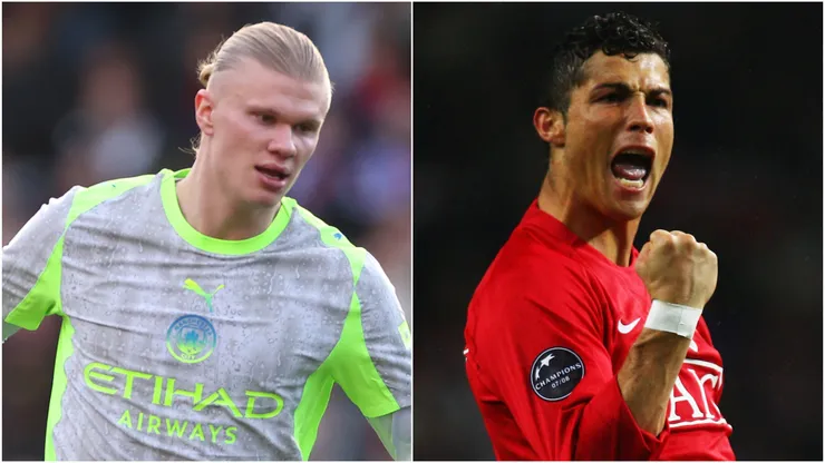 Haaland of Manchester City and Cristiano Ronaldo during a Manchester United game.