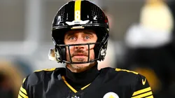 Aaron Rodgers of the Pittsburgh Steelers against the Miami Dolphins at Acrisure Stadium.