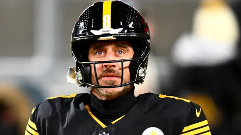 Aaron Rodgers of the Pittsburgh Steelers against the Miami Dolphins at Acrisure Stadium.