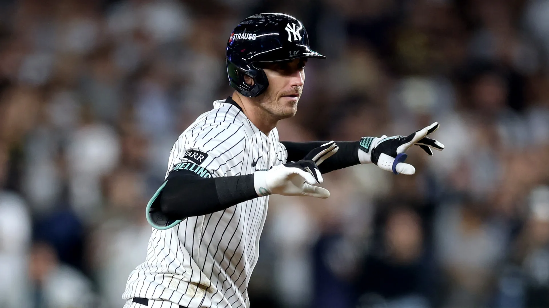 Cody Bellinger #35 of the New York Yankees reacts after a double. Ishika Samant/Getty Images