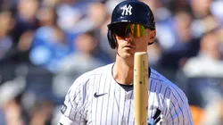 Cody Bellinger #35 of the New York Yankees at bat with a torpedo bat.