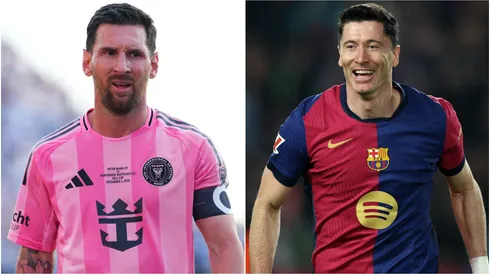 Lionel Messi left Robert Lewandowski right.