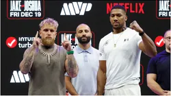 Jake Paul and Anthony Joshua face off during a press conference