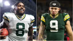 Josh Jacobs left Christian Watson right.