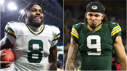 Josh Jacobs left Christian Watson right.