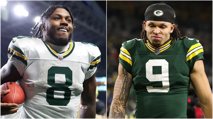 Josh Jacobs left Christian Watson right.