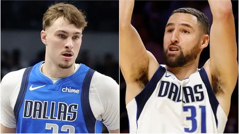 Cooper Flagg and Klay Thompson of the Dallas Mavericks.