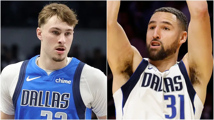Cooper Flagg and Klay Thompson of the Dallas Mavericks.