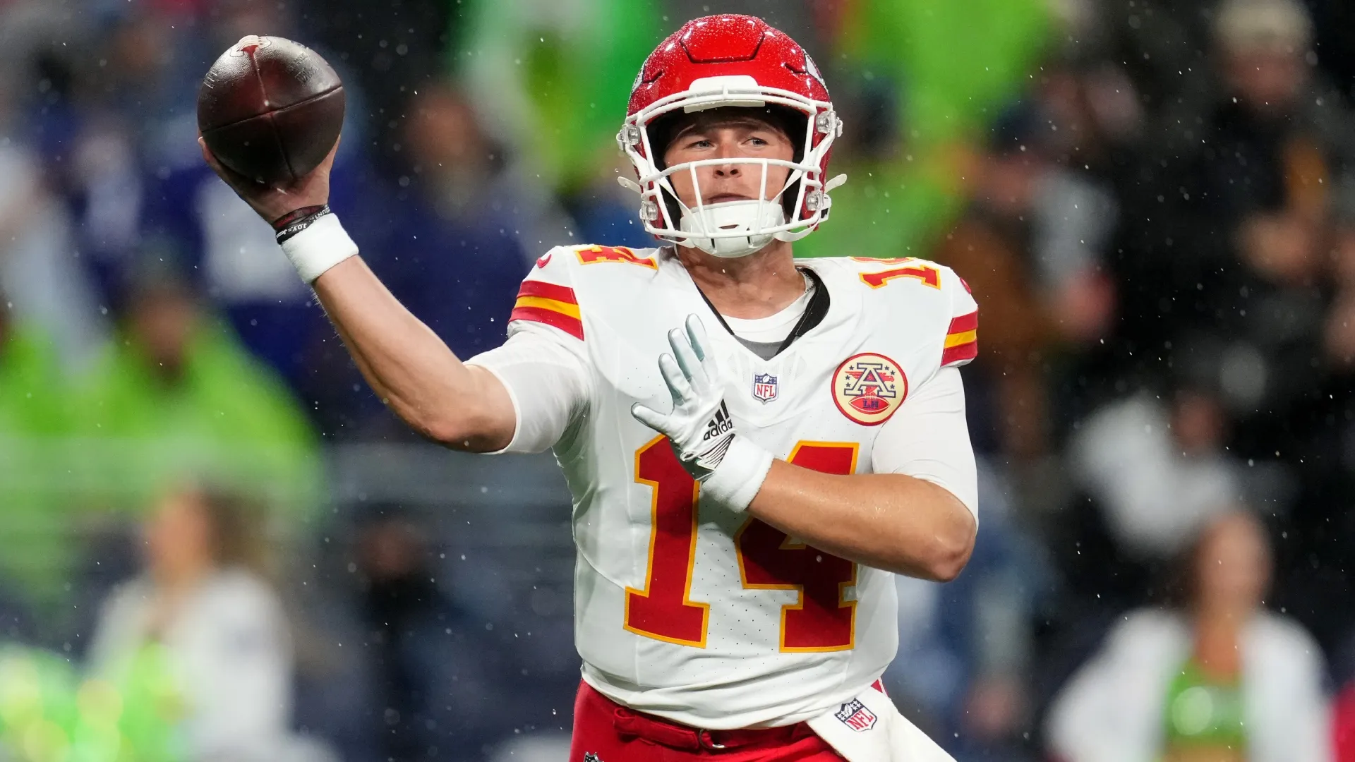 Bailey Zappe throwing a pass with the Chiefs.