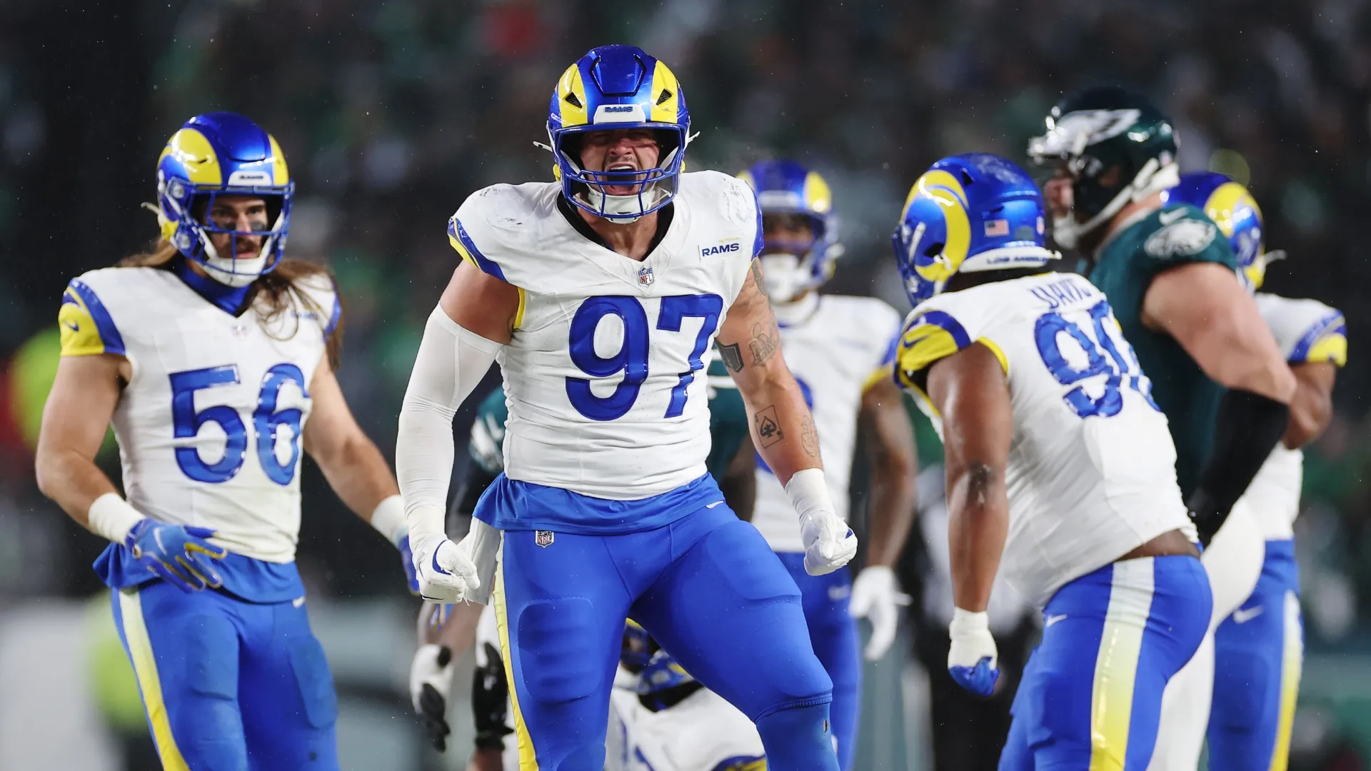 Michael Hoecht #97 of the Los Angeles Rams in 2025 (Source: Sarah Stier/Getty Images)
