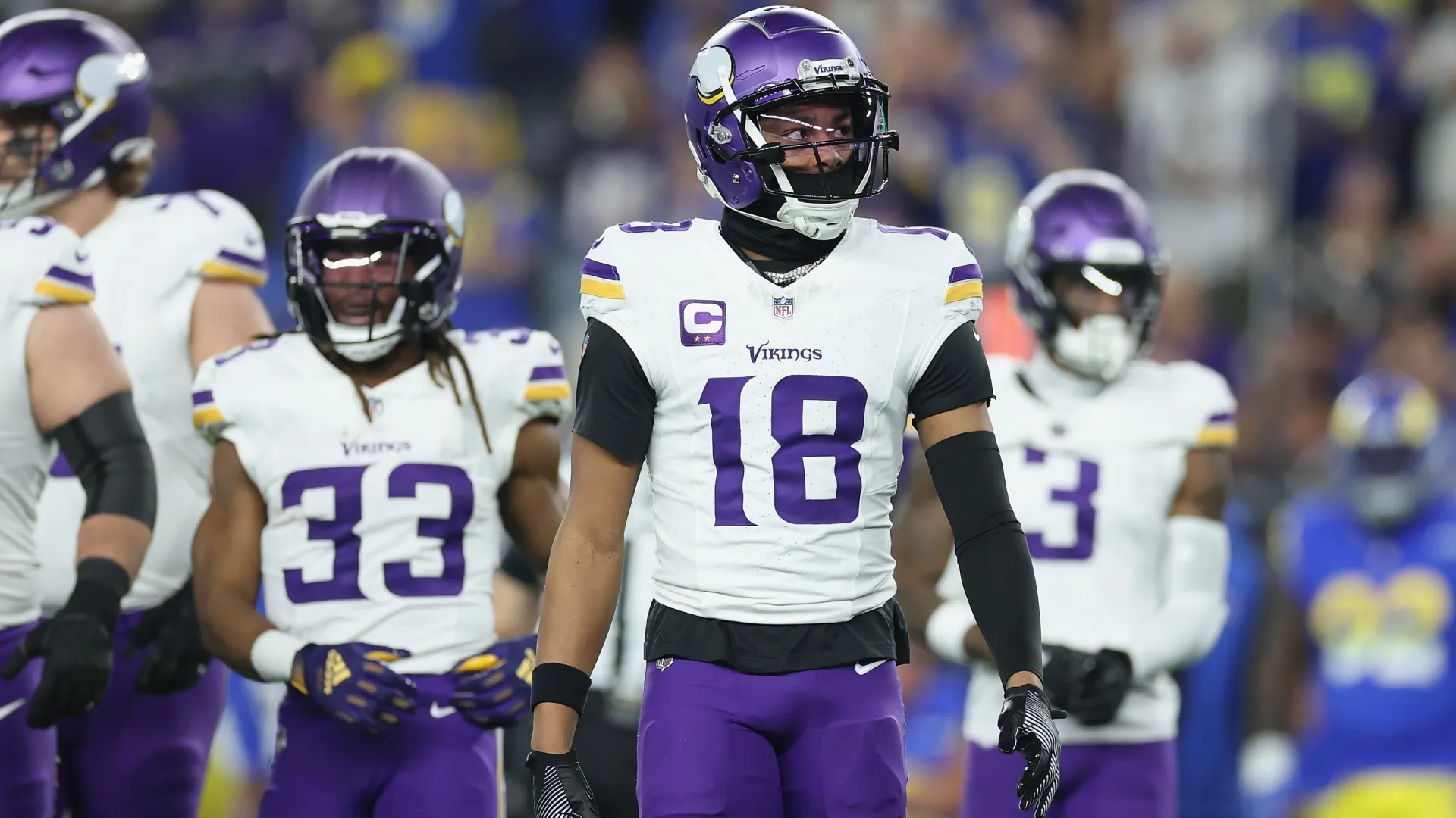 Justin Jefferson #18 of the Minnesota Vikings in 2025 (Source: Christian Petersen/Getty Images)