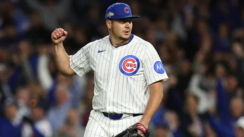 Brad Keller #40 of the Chicago Cubs celebrates.