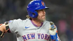 Jeff McNeil #1 with the New York Mets runs out a groundball.