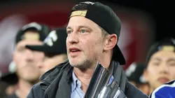 Los Angeles Dodgers President of Baseball Operations Andrew Friedman looks on.