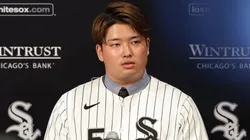 Munetaka Murakami #5 of the Chicago White Sox addresses the media.