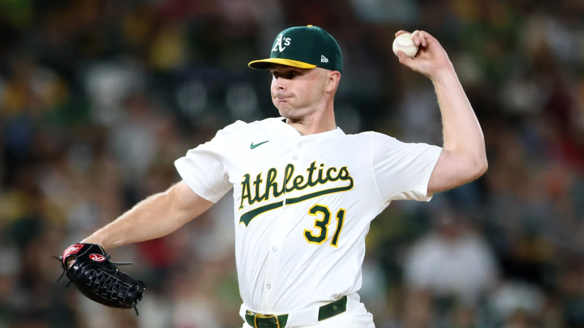 Sean Newcomb #31 with the Athletics pitches against the Angels. Scott Marshall/Getty Images