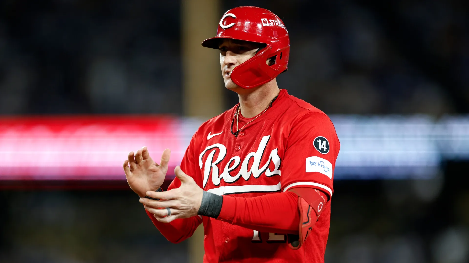 Austin Hays celebrating